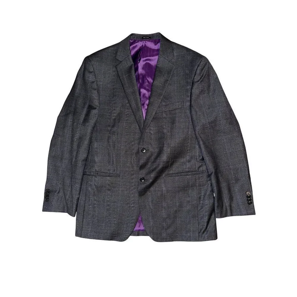 Joseph Abboud Wool Plaid‎ Suit Jacket With Purple DetailSize 40R